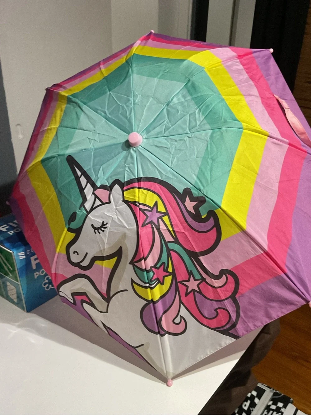 Kids Unicorn Rain Umbrella - Pink, Teal & Yellow